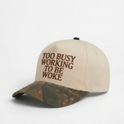 'Too Busy Working' Cap - Cream/Camo